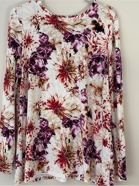 Chico's Cream Top with Purple & Red Floral Print